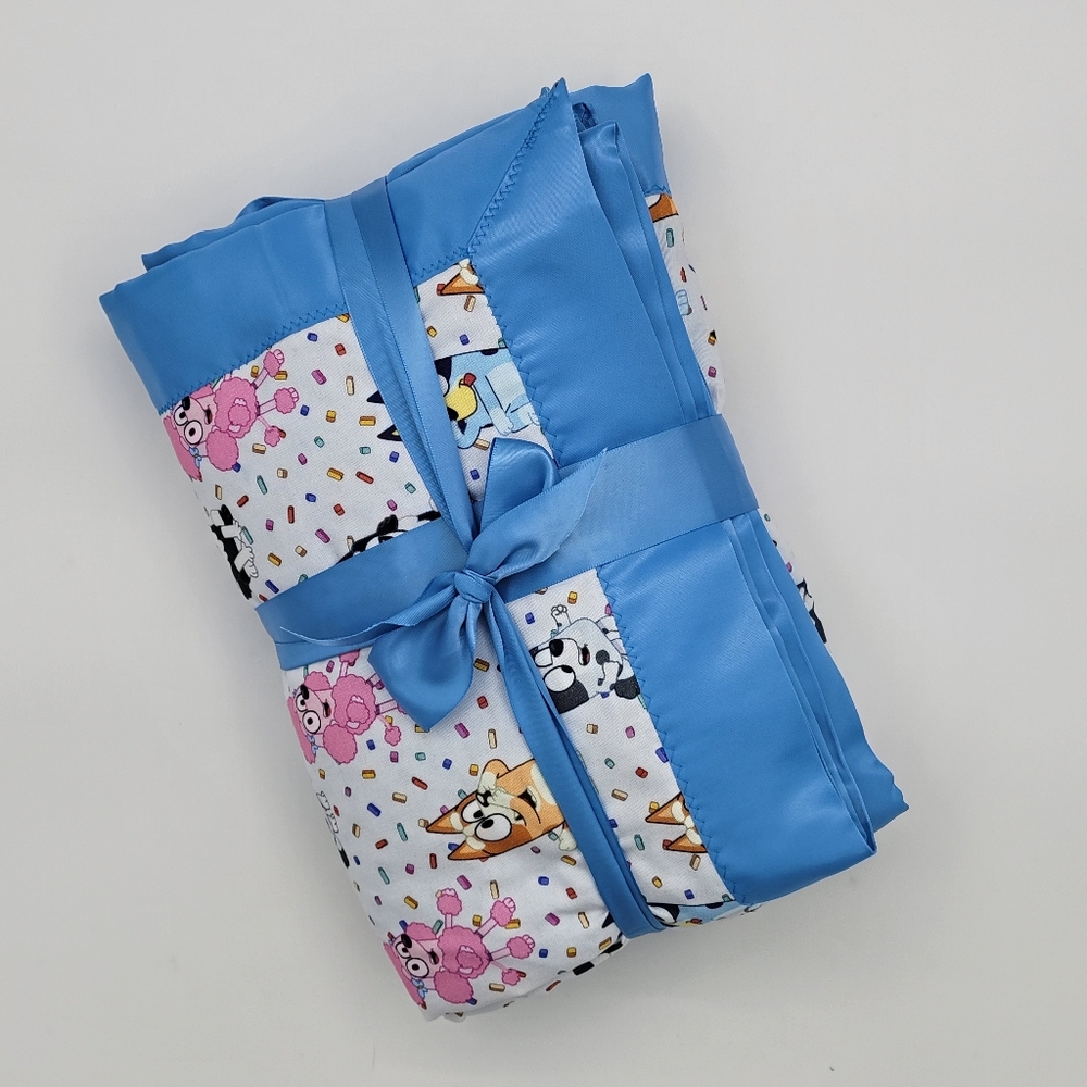 Extra Large Lovely Bluey & friends cotton Kids,satin binding blanket  44 x 60